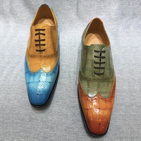 Chaussures pour hommes peintes à la main, dégradé de couleurs, style brogue Oxford, en cuir imprimé croco, pour affaires, soirées et occasions habillées