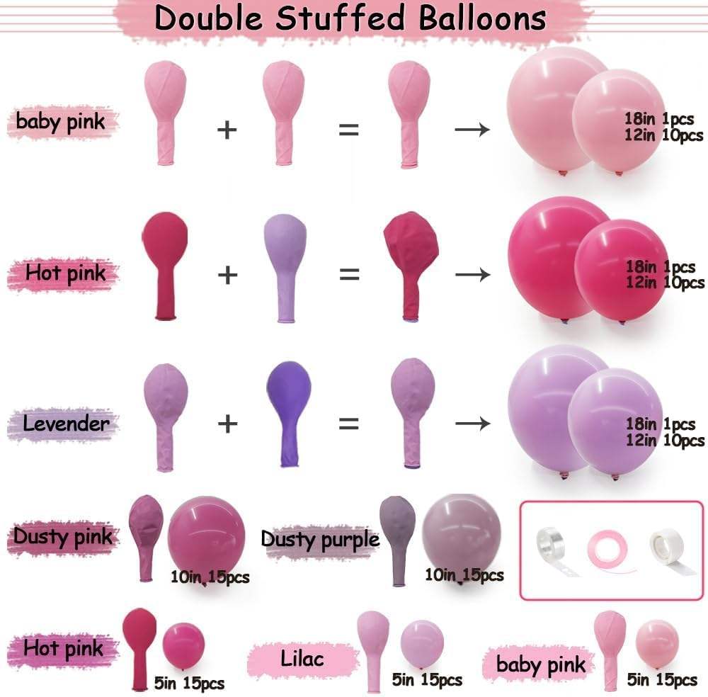 Purple Pink Balloon Garland Lavender Balloons Different Pink Lavender Balloon Arch Kit for Birthday Wedding Party Decorations