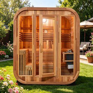6-Person <b>Outdoor</b> Sauna with Tempered Glass Door, Square Red Cedar 9KW Heater Tongue and Groove - Product Image 4