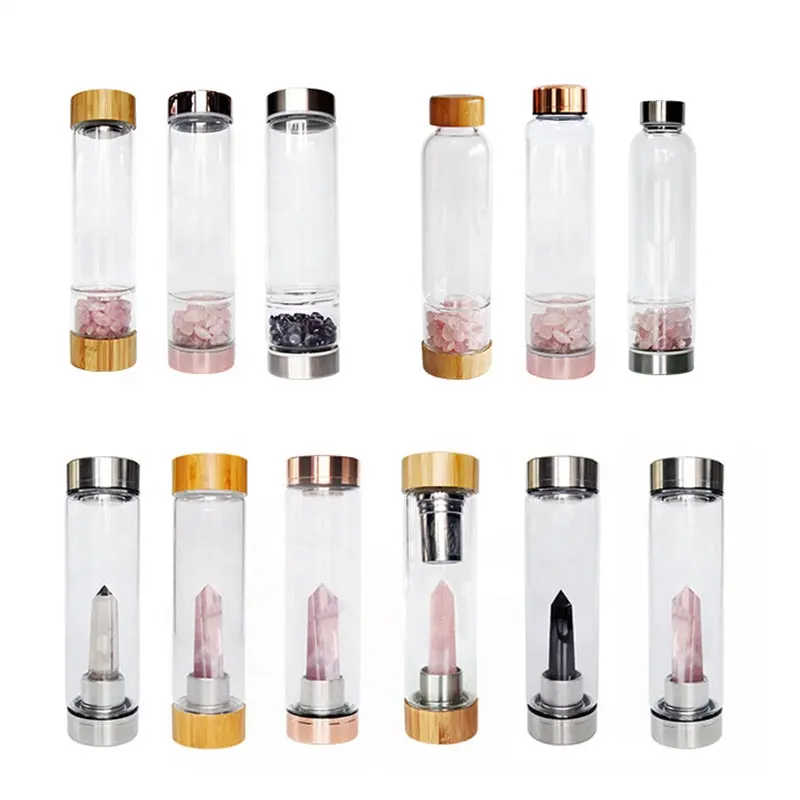 Ametista torre de quartzo garrafa de água fria, novo design quente de frasco de cristal de energia colar com saco