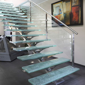 Paneles de cristal laminados esmerilados antideslizantes, escalones de acero inoxidable, cantidad de metal, mono stringer, escalera, precios - Product Image 1