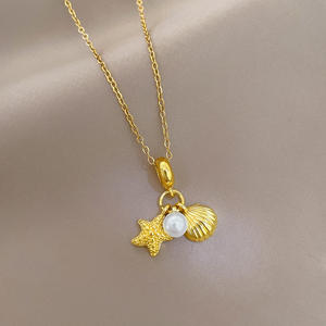 Collar con Colgante de Estrella de Mar y Concha de Perla, Nuevo y Moderno, de Acero Inoxidable para Mujer, Joyería de Moda, Personalidad, Celebridad de Internet - Product Image 1