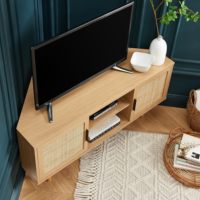 Meuble TV d'angle moderne en panneaux de particules pour salon, 2 portes