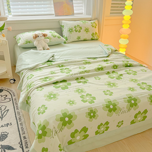 2025 mùa xuân mới đến rửa bông màu xanh lá cây hoa in 4pcs <span class=keywords><strong>Comforter</strong></span> Bộ - Product Image 2