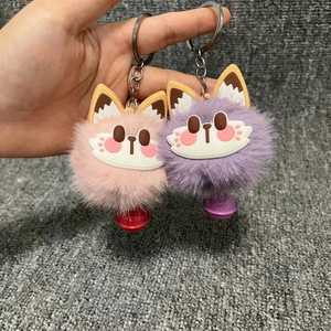 Cute Cartoon Lucky Fluffy Fur Ball Bell cat Puff Keychain Cute Cat Keychain Plush <b>Bag</b> Fashion Pendants Charms - Product Image 5