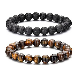 Pulsera de Piedras Naturales de 8mm, Redondas, de Roca Volcánica y Ojo de Tigre, Joyería Unisex para Regalo - Product Image 1