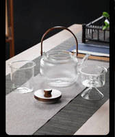 Théière en verre borosilicate soufflé à la main, motif grain de marteau, avec poignée et couvercle en bois, 800 ml, moderne, pour fêtes, écologique, usage domestique