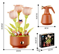 Cadeau - Roses magiques motorisées qui fleurissent - Son interactif et lumière LED - Bonsaï DIY - Bouquet de fleurs électriques - Ensemble de blocs de construction