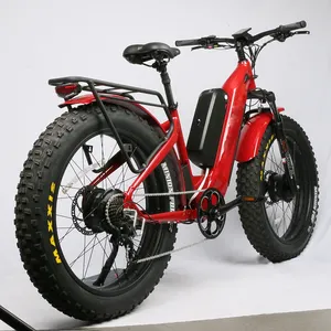 Bicicleta elétrica retrô com motor duplo e bateria grande, suspensão completa, 52v 2000w, mountain bike