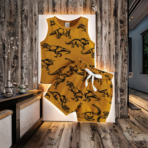 Ensemble de 2 pièces pour enfants, débardeur en coton à imprimé dinosaure et short uni pour bébés et jeunes garçons, style décontracté d'été - Product Image 3