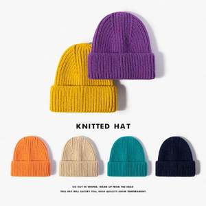 Gorro de lana para mujer, estilo simple, monocromático, con protección térmica para las orejas, tejido grueso para invierno. - Product Image 1