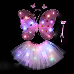 Conjunto de Disfraz de Princesa Hada Brillante con Alas de Mariposa, Varita y Diadema, Disfraz de Cosplay para Niñas, Fiesta de Baile, Espectáculo Infantil - Product Image 3