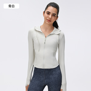 Vêtements pour femmes, nouvelle collection printemps, style <span class=keywords><strong>LuLu</strong></span>, veste courte à capuche avec cordon de serrage, coupe ajustée, vêtements de sport personnalisés avec poches - Product Image 5