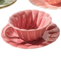 Set Cangkir & Piring Kopi & Teh Keramik Porselen Desain Modern Sederhana Pola Bunga yang Indah