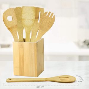 Juego de Utensilios de Cocina de Bambú Personalizados, Juego de Utensilios de Cocina de Madera, Pala, Cuchara, 6 Piezas, Juego Completo con Logotipo Grabado con Láser - Product Image 5
