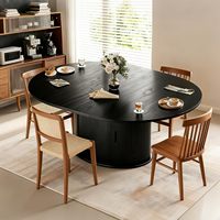 Table à manger extensible ronde à ovale Hanyee avec armoire de rangement, grain de bois noir, taille réglable