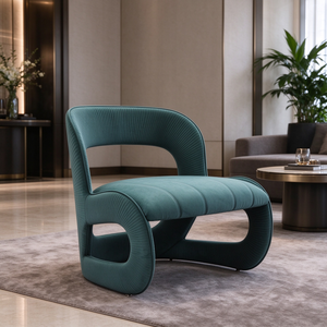 Fauteuil d'appoint en velours sculpté à cadre ouvert, avec rebord rembourré épais, pour salon, villa, appartement – Siège d'appoint design - Product Image 1