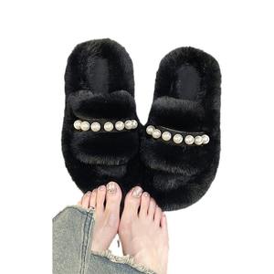 Chaussons confortables en fourrure épaisse pour femme 2026 avec semelle antidérapante épaisse pour l'extérieur en automne, design plat - Product Image 1