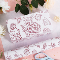 Papier d'emballage floral à motifs linéaires bordeaux, imprimé de fleurs vintage pour des cadeaux élégants