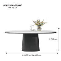 Table à manger Centurystone, moderne et luxueuse, plateau en marbre naturel, base en bois, longue table à manger, meubles pour la cuisine