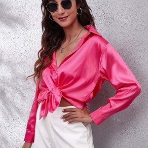 Camicia a Maniche Lunghe in Raso Simil-Seta in 23 Colori e 7 Taglie, Stile Carino, Vestibilità Comoda, Lavabile, <span class=keywords><strong>Abbigliamento</strong></span> Femminile - Product Image 6