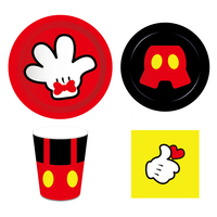 MM066 Set de vaisselle jetable sur le thème Mickey Vaisselle en papier avec assiettes, tasses, serviettes, ballons pour fête d'anniversaire d'enfants