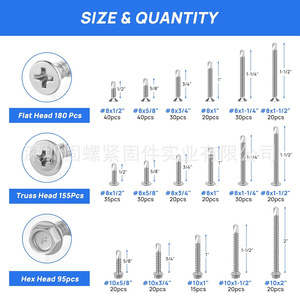 Stainless Steel Hex Flat Truss Head Self Tapping <b>Screw</b> <b>Set</b> 430pcs Metal Fasteners For Wood And Metal Fixing - Product Image 1
