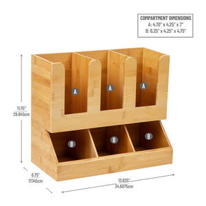 Portavasos y organizador de condimentos de bambú con 6 compartimentos para almacenamiento de café y té - Product Image 2