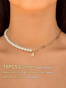 Custom Low MOQ <b>Initial</b> Natural Stone Gold Plated Stainless Steel Freshwater Baroque Pearl Bead Necklace for Jewelry Brands - Product Image 1