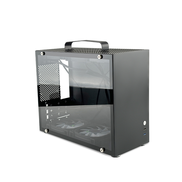MANMU Custom Portable Mini ITX PC Case Popular Transparent Black Color Desktop Mid Tower Computer with Fan MicroATX Form Factor