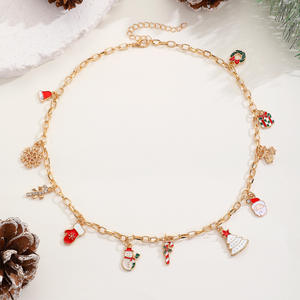 Kalung Liontin Lonceng Santa Claus Pohon Natal Tetesan Minyak Lapis Emas Paduan Logam Gaya Eropa Amerika untuk Wanita, Batu Kelahiran Juli - Product Image 4