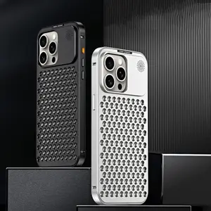 방열 금속 2 in 1 아로마 테라피 휴대 전화 케이스 아이폰 15 프로 최대 14 13 12 11 안티 스크래치 백 커버