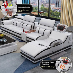 Juego de Sofás Modulares Inteligentes de Esquina con Masaje en Piel Genuina Multifuncional para Sala de Estar Grande - Product Image 1
