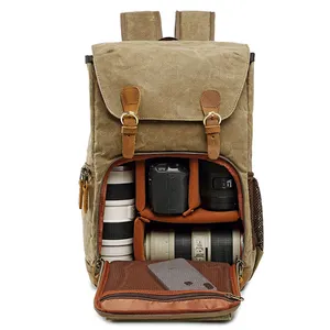 Waterproof Waxed Canvas DSLR Vintage Hidden Camera Backpack Bag For Canon Nikon Sony Mirrorless Camera