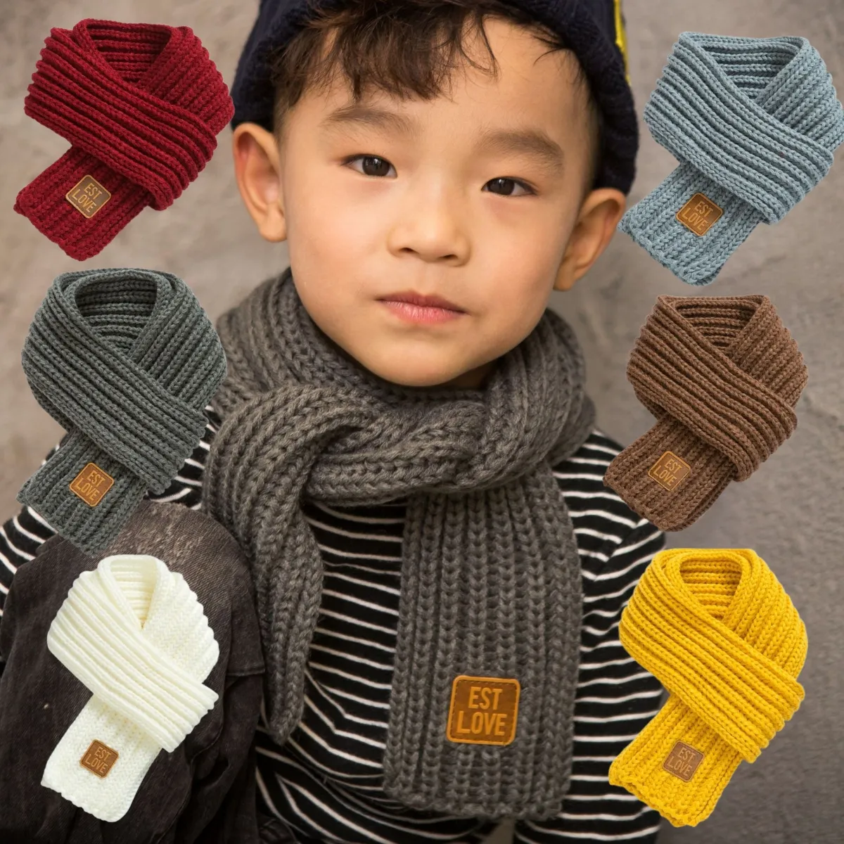 Solid color kids short scarf wholesale new fashion lovely winter comfortable high quality scarfs for little kids boys and girls