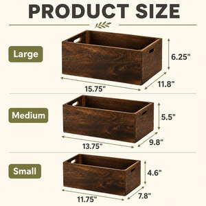 Custom Set 3 Rectangular Wood Nesting <b>Storage</b> Crates with Handles Farmhouse Rustic Handmade Natural Solid <b>Baskets</b> - Product Image 2