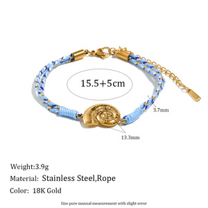 Pulsera de Cuerda de Algodón Trenzada Estilo Boho Hecha a Mano con Dije de Concha de Caracol y Flor de Acero Inoxidable Chapado en Oro de 18K, Joyería de Playa para Mujer - Product Image 6