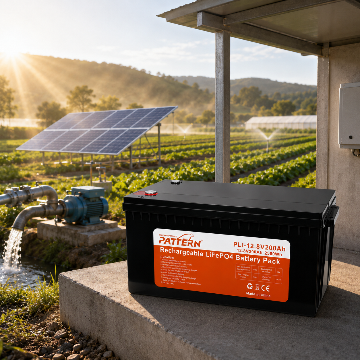 PATTERN <strong>12V</strong> 200Ah Deep Cycle <strong>LiFePO4</strong> <strong>Battery</strong> for <strong>Lead</strong> <strong>Acid</strong> Replacement 2.56kWh 6000 Cycles IP65 Waterproof <strong>Solar</strong> <strong>Battery</strong>