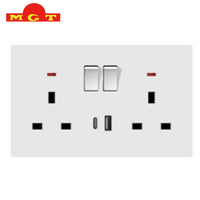 Interrupteur double pôle OEM, double prise britannique 13A avec ports USB A + Type-C, charge rapide, prises murales combinées