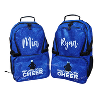 Sac à dos bleu foncé personnalisé avec logo et strass pour les filles de cheerleading et de danse, magnifiques sacs bleu nuit