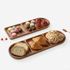 Plateaux de service polyvalents en bois d'acacia, lot de 2 plateaux ovales en bois, plateau décoratif, parfait pour les desserts, les fromages, les fruits, le thé, le café - Product Image 1