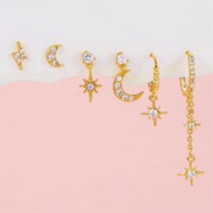 Pendientes de Moda para Chicas, con Cristales Compactos y Circones en Forma de Estrella y Luna, Estilo Dulce, para Aniversario - Product Image 1