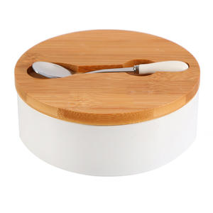 Dongyang Ceramic Butter Dish Round White With Wooden Lid Airtight <b>Storage</b> <b>Container</b> For Hotel Coffee Tea Gift - Product Image 2