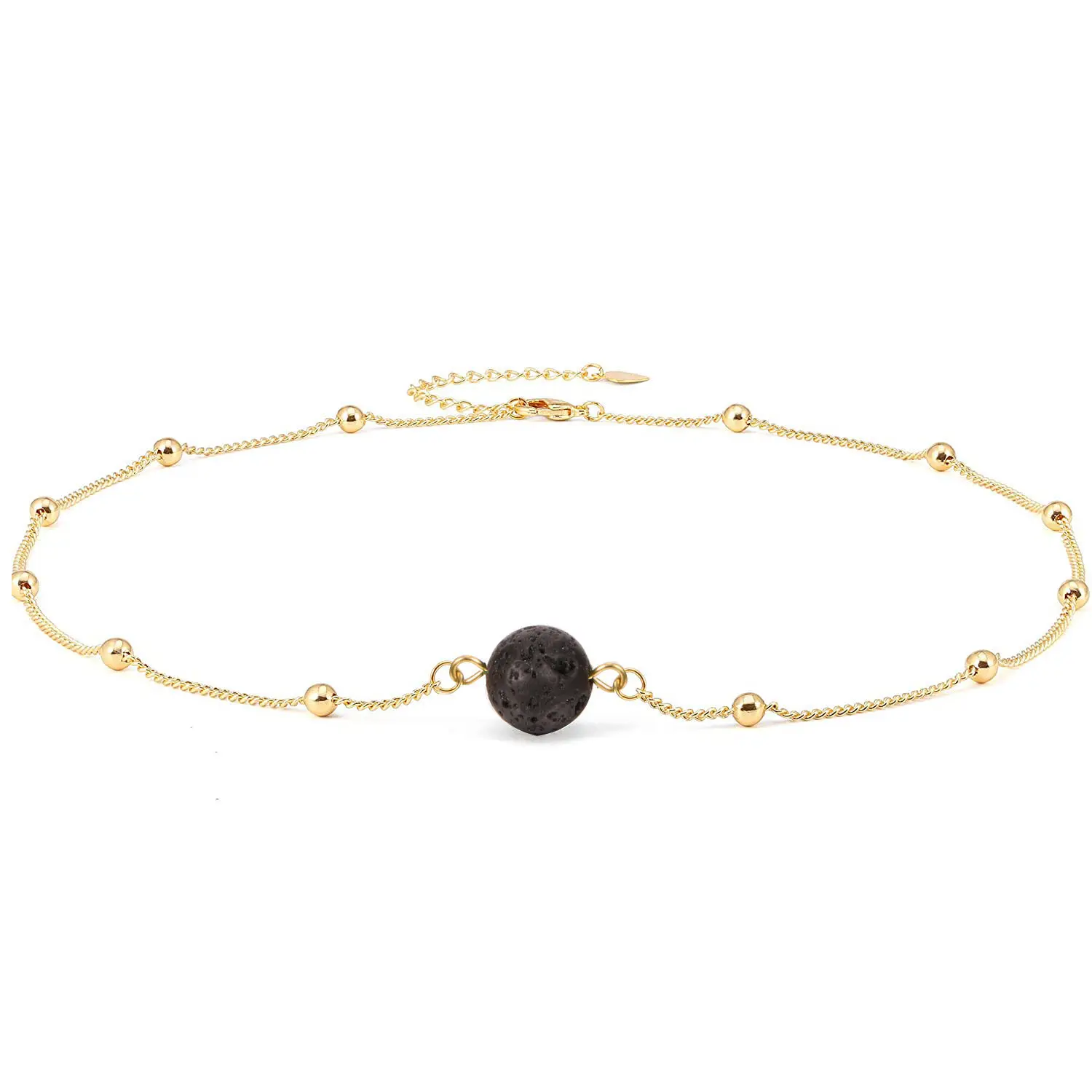 18k Gold Satellite Kette Choker Lava Perle Anhänger Ätherisches Öl Diffusor Halskette Dainty Schmuck für Frauen