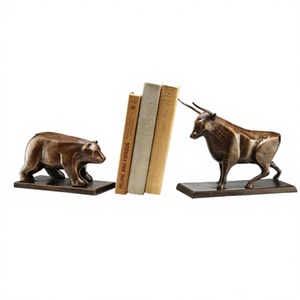 Bull Bear Stock Market Symbol Metal <b>Bookends</b> Book Holder Set Decorative Shelf Organizer Gift for Ramadan Modern Farmhouse Design - Product Image 1