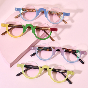 Nouvelles montures de lunettes unisexes en acétate givré multicolores, sans monture, imprimé animalier punk, compatibles avec les lunettes de lecture à diamants - Product Image 2