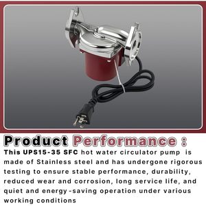 ปั๊มหมุนเวียนน้ำ UPS15-35 SFC สแตนเลส 1/6 แรงม้า 3 ระดับความเร็ว 115V สำหรับระบบทำความร้อน - Product Image 6
