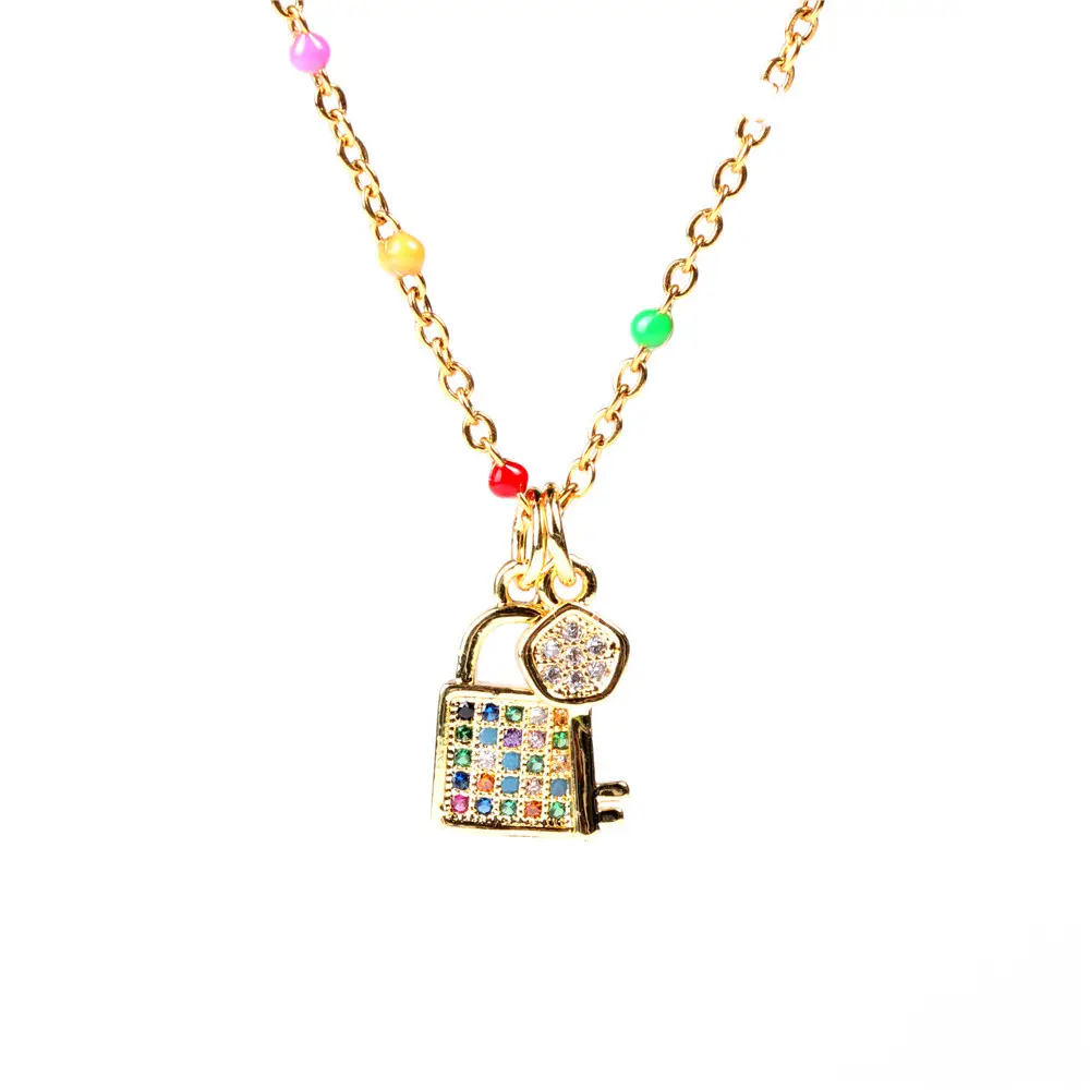 Petit collier avec pendentif en diamant plaqué or, bijoux tendance, chaîne de clavicule en Zircon coloré, 2020