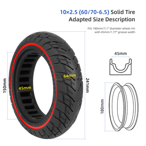 Pneus pleins tout-terrain ULIP 10x2.50 pour trottinette électrique (60/70-6.5) sans chambre à air avec cercle rouge pour Ninebot Max G30 G30D G30LP <span class=keywords><strong>G30E</strong></span> - Product Image 5