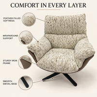 Fauteuil pivotant moderne en cuir écologique et tissu, avec structure en fer et plumes, pour salon ou hôtel